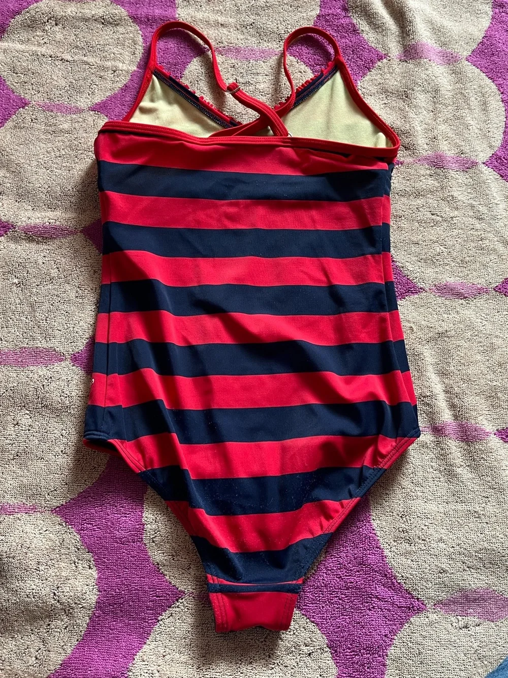 Land’s End Girls One Piece Stripe Swimsuit with Sequin Stars
